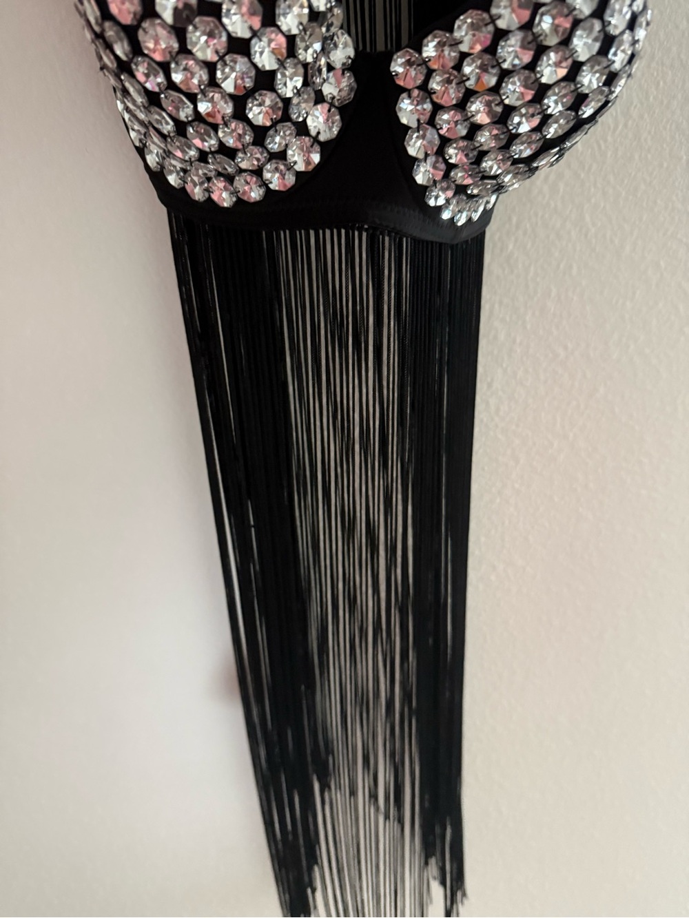 Black Fringe Bra Top with Silver Studded Cups - Picture 3 of 3